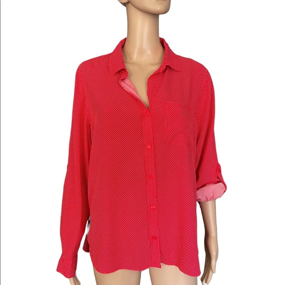 Velvet Heart Tops - Velvet Heart red polka dot long sleeve lightweight button down blouse size XL